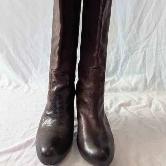Frye "Miranda Stud Tall" dark brown knee-high heeled leather boots US 9.5 - Picture 2 of 7
